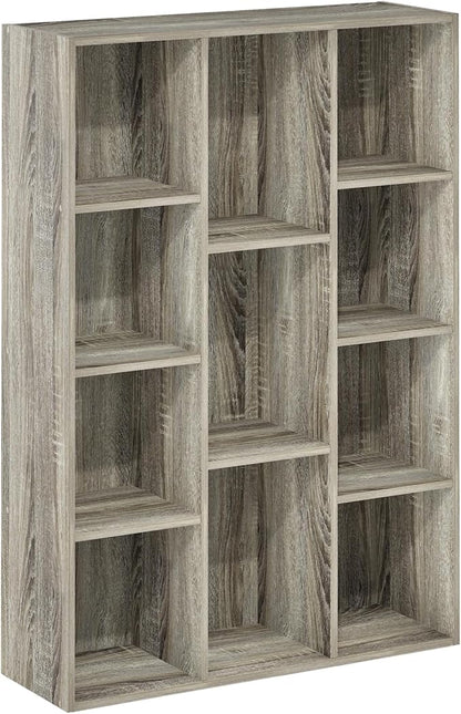 Furinno LUDER Book Shelf, 11-Cube Bookshelf, Reversible Bookcase, 9.4 x 29.1 x 41.7, for Living Room, Bedroom, Home Office, French Oak | Furinno, Luder, 11-Cube, Reversible, Open Shelf, Bookcase