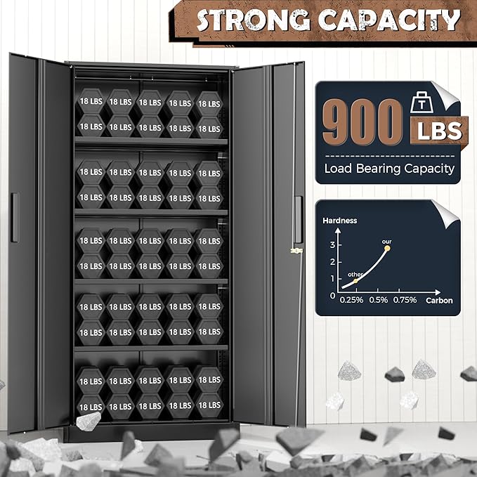 INTERGREAT Metal Storage Cabinet, 72” H Storage Cabinet with Doors and Adjustable Shelves for Office, Home, Garage, Pantry (Assembly Required, Black)