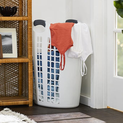 Gracious Living Easy Carry Flex Hamper, Large 87.5 Liter Lightweight Plastic Ventilated Laundry Basket Clothes Bin with Handles, White (2 Pack)