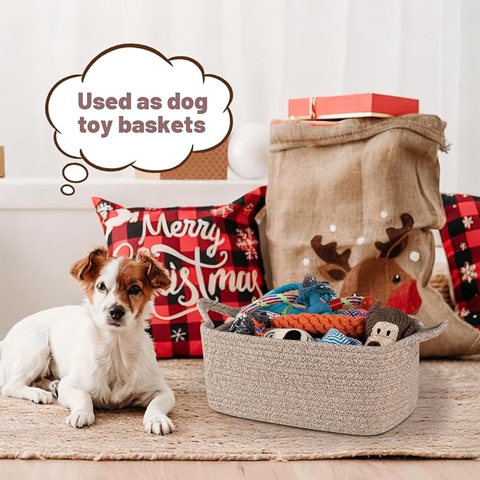Basket for Gifts Empty, Woven Storage Basket with Gift Bag, Ribbon and Wrap Tissue Paper, Small Rope Toy Storage with Handles for Baby Shower, Dog Toy Organizer, 13.6" x 10" x 5.9”
