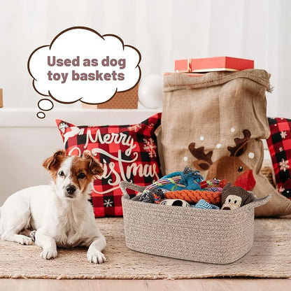 Basket for Gifts Empty, Woven Storage Basket with Gift Bag, Ribbon and Wrap Tissue Paper, Small Rope Toy Storage with Handles for Baby Shower, Dog Toy Organizer, 13.6" x 10" x 5.9”