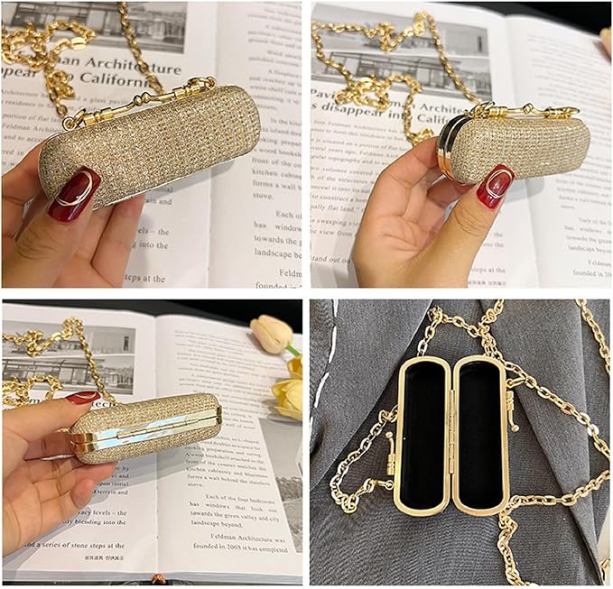 MIAO JIN Mini Crystal Lipstick Case Bling Rhinestone Cosmetic Storage bag with Metal chain Lipstick Storage Holder Makeup jewelry case