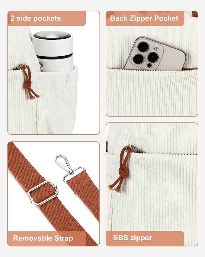 Bluboon Lunch Bag for Women Cute Corduroy Lunch Tote Bags with Shoulder Strap Reusable Insulated Lunch Box Large Capacity Reusable Insulated Cooler for Work Picnic or Travel (13L)