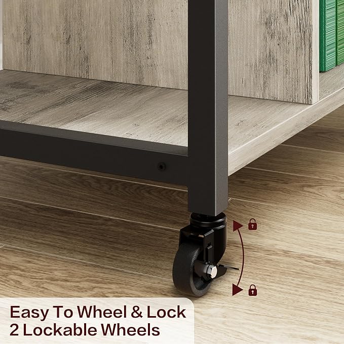 IDEALHOUSE Under Desk Printer Stand with Power Outlets and USB Charging Ports, Desktop Printer Table with Storage Shelf, 4 Tier Mobile Printer Stand with Wheels for Home Office, Rustic Gray