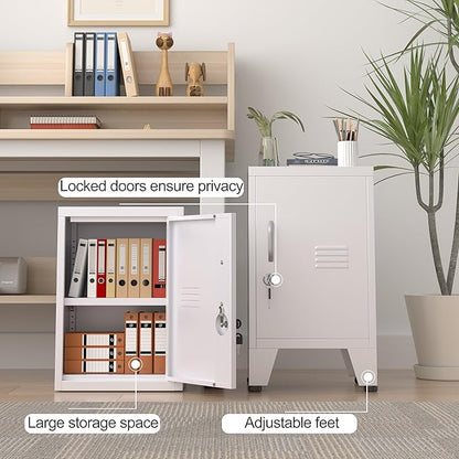 24.5"H Metal Locker Storage Cabinet with Lock - Small Lockable Employees Locking Cabinet Steel Locker Adjustable Shelf & Feet, Single Door Lockable Cabinet for Home, School, Office, Gym (White)