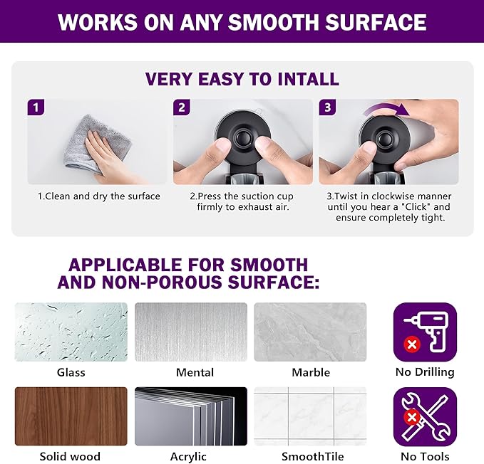 JOMOLA Adjustable Shower Head Holder with Suction Cup, Universal Handheld Shower Bracket for Different Wall, Matte Black Stainless Steel Relocatable Shower Caddy for Family