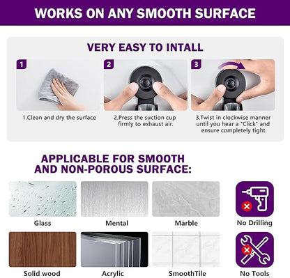 JOMOLA Adjustable Shower Head Holder with Suction Cup, Universal Handheld Shower Bracket for Different Wall, Matte Black Stainless Steel Relocatable Shower Caddy for Family