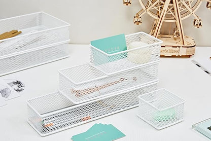 Annova Stackable Mesh Drawer Cabinet and Shelf Organizer Bins Storage Basket School Office Supply Holder Tray- Set of 2 (White, 3x3x2 Inch)