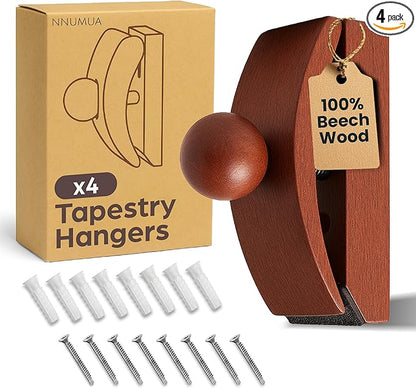 Quilt Hanger for Wall for Display Beech Wood - Adjustable Heavy Duty Quilt, Rug & Tapestry Hangers for Walls - 4 Pack with Hardware