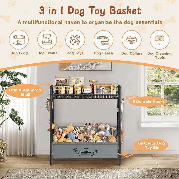 Large Dog Toy Basket (23.6"x11.2"x9.7"), Dogs Toy Bin with Storage Organizer, Trapezoid Toy Box for Dog Stuff Accessories, Pet Toy Storage Holder Chest for Cat Dogs Essential Supplies
