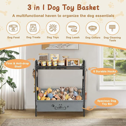 Large Dog Toy Basket (23.6"x11.2"x9.7"), Dogs Toy Bin with Storage Organizer, Trapezoid Toy Box for Dog Stuff Accessories, Pet Toy Storage Holder Chest for Cat Dogs Essential Supplies