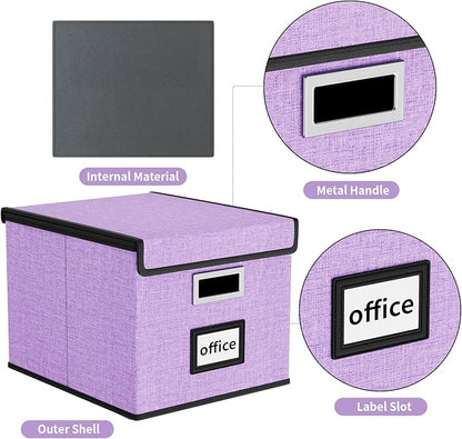 Decorative File Organizer Storage Boxes with Lid, Huolewa Linen Hanging Filing & Storage Box with Plastic Slide for Office/Decor/Home, Universal Hanging Filing Organization Box for Letter/Legal Folder