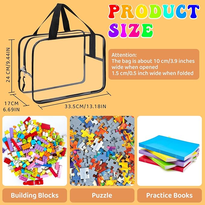 8 Packs XL Toy Storage Bags, Reusable Clear PVC Board Game Storage, Toy Storage Organizer Bags with Zipper for Building Blocks, Puzzle and Handmade Accessories, Clear Toiletry Bag