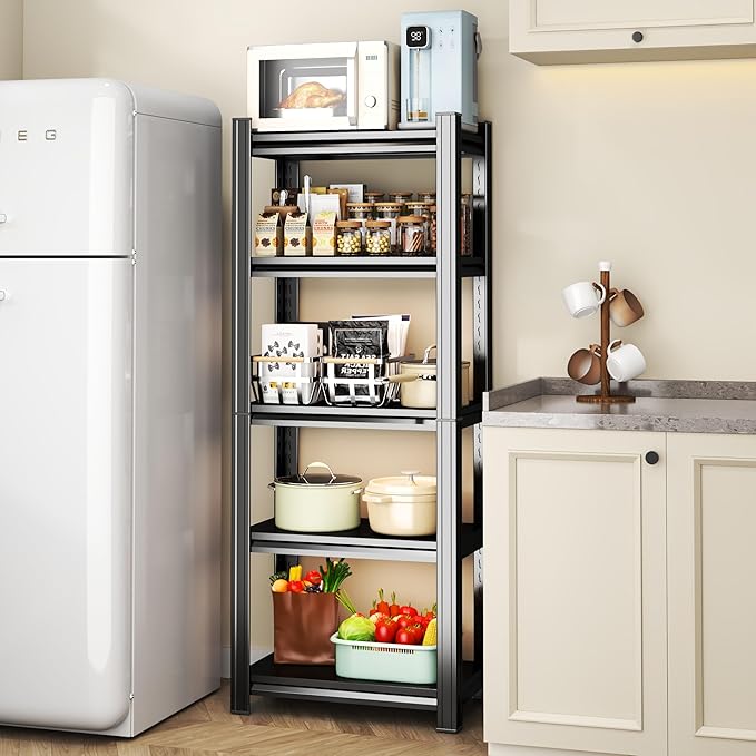 Kitchen Storage Shelves, 54''H*20''W Microwave Stand, Adjustable Metal Shelving, 2000LBS Bakers Rack, Black Kitchen Shelf, 5-Tier Shelving Unit for Bathroom, Pantry, Laundry, Closet, Garage