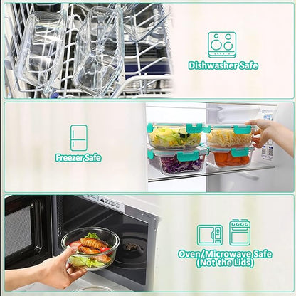 [10-Pack]Glass Meal Prep Containers with Lids, MCIRCO Glass Food Storage Containers with Snap Locking Lids, Airtight Lunch Containers, Microwave, Oven, Freezer and Dishwasher, Green