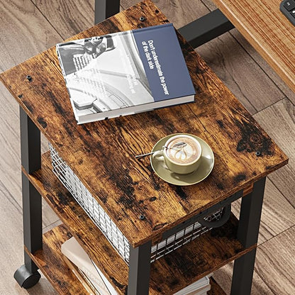 TUTOTAK 3 Tier Printer Stand, Rolling Printer Cart with Power Outlets and USB Ports, Mobile Printer Table with Wheels, for Under Desk, Office, Home,Brown PS02BB001