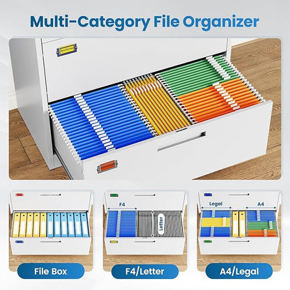 5 Drawer File Cabinet, Lateral Filing Cabinets for Home Office, Office Storage Drawers with Lock, Hanging Files Legal/Letter A4 Size (Assemble Required,White)