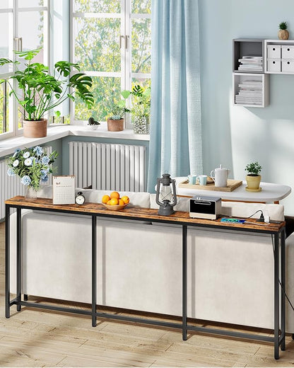 70.9" Console Table with Charging Station, Narrow Long Behind Couch Table, with 2 AC Outlets, 1 USB-A Port and 1 Type-C Port Rustic Brown and Black TXG28UBF