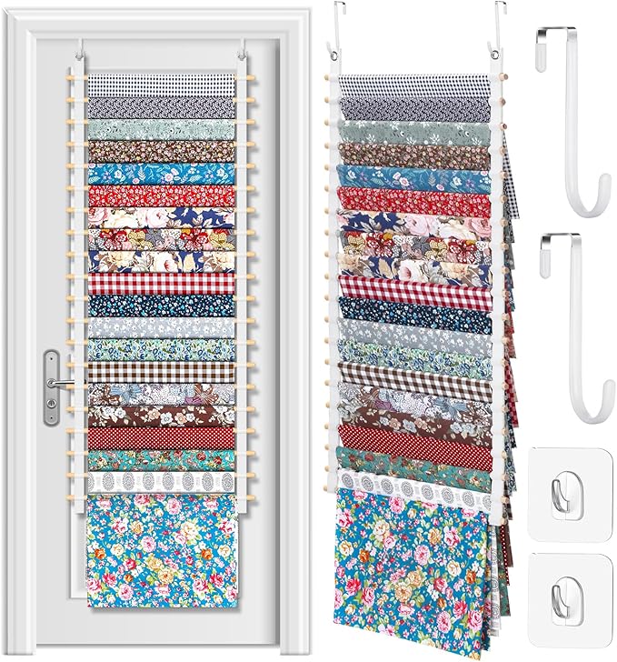 20-Shelf Hanging Wall Fabric Organizer, Over The Door Cloth Organizer with 4 Hooks, Closet Hanging Fabric Storage for Sewing & Quilting Collection(16.5 Inch)