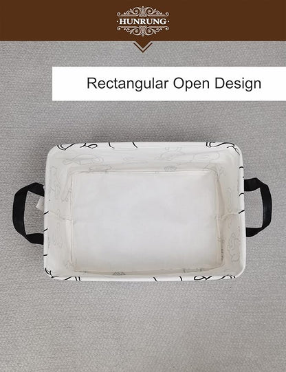 HUNRUNG Rectangle Storage Basket Cute Canvas Organizer Bin for Pet/Children Toys, Books, Clothes Perfect for Rooms/Playroom(REC-Black cat)