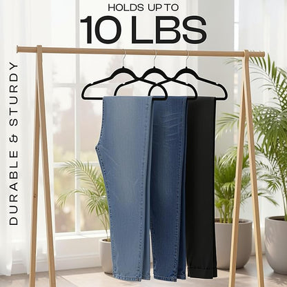 Utopia Home Velvet Hangers 20 Pack – Luxury Non-Slip Slim Pant & Coat Hangers, Strong Space-Saving Clothes Hangers with Pants Bar and 360° Swivel Hook – Black