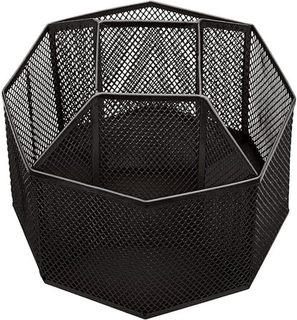 Annova Mesh Desk Organizer Rotate with 5 Compartments Spinning Tidy Candy/Pen Holder Office, Art Supply, Storage, Classroom, Home (Black)