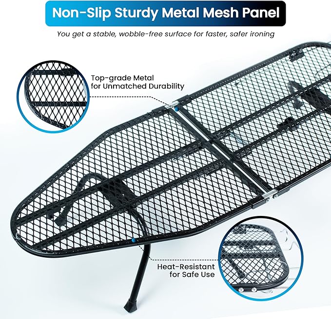 Metal Mesh Panel Tabletop Ironing Board | Foldable Iron Board | Heavy Duty Small Iron Board with Heat Resistant Cover and 100% Cotton 8mm Thicken Pad (Mesh)