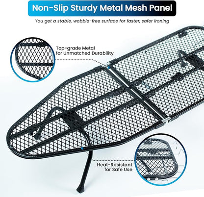 Metal Mesh Panel Tabletop Ironing Board | Foldable Iron Board | Heavy Duty Small Iron Board with Heat Resistant Cover and 100% Cotton 8mm Thicken Pad (Blue)