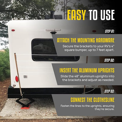 Stromberg Carlson CL-100 Bumper Mounted Clothesline - 48" aluminum foldable travel drying rack for RV Bumper, camper, and outdoor use; 84" hanging space, ideal RV clothesline and camping laundry rack.