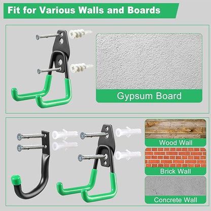Garage Hooks, 20-Pack Steel Garage Accessories for Organization and Storage, Heavy Wall Mount Duty Hooks with Anti-Slip Coating for Hanging Ladder, Bike, Power Tools and More Tools, Green