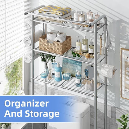 Simple Trending 3 Tier Over The Toilet Rack, Shelf Bathroom, Bathroom Stand Organizer Space Saver, Silver
