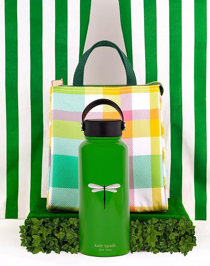 kate spade new york Portable Soft Cooler Lunch Bag, Thermal Tote with Insulated Interior Lining and Storage Pocket, Lunch Tote for Women, Spring Plaid