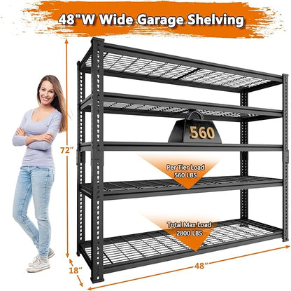 Storage Shelves Heavy Duty, 2 PCS 48" L x 18" W x 72" H Garage Wire Shelving Unit Loads 2800LBS, 5-tier Adjustable Metal Industrial Utility Shelf Rack for Kitchen, Laundry Room, Warehouse, Basement
