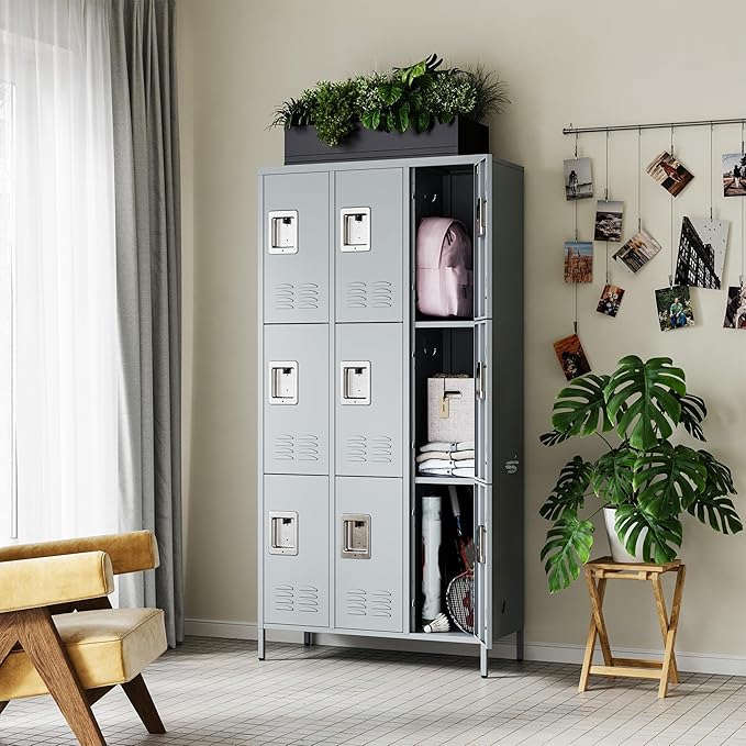 Letaya Metal Lockers for Employees-9 Door Storage Locker with Shelves and Lockable Steel Cabinet for School,Gym,Office,Staff (Gray, 9 Door)