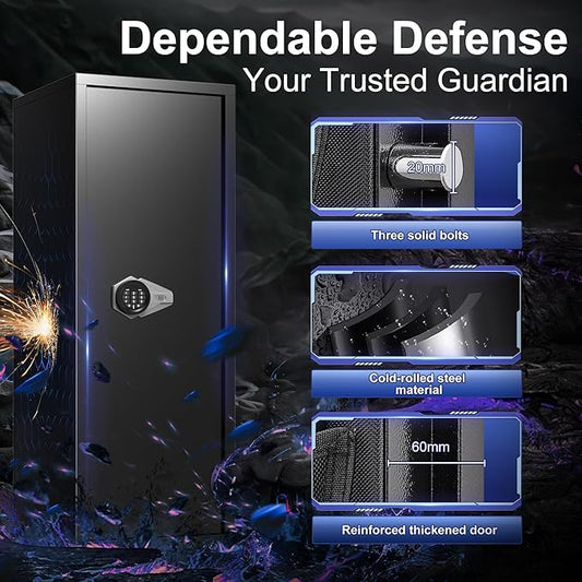 Marcree 8-10 Gun Safe for Rifles & Pistols, Quick Access Rifle Safe with Dual Alarm, Mute Mode, Adjustable Shelves & Pistol Pockets, Gun Cabinet for Shotguns