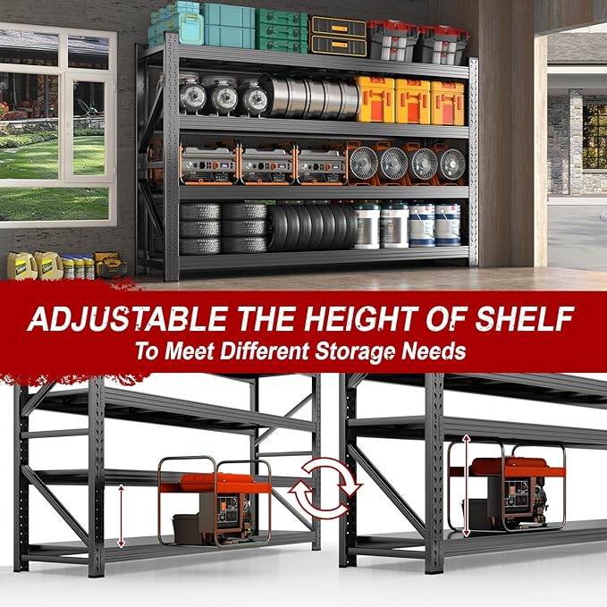 5000LBS Storage Shelves, 4 Tier Adjustable Industrial Garage Shelving, Heavy Duty 63" W x 24" D x 63" H Metal Shelving Unit, Utility Rack Shelf for Storage, Warehouse, Pantry, Workshop