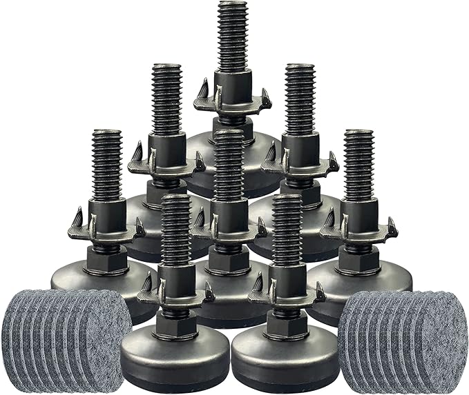 TWIG 8 Pack Adjustable Leveling Feet Furniture Levelers Table Feet Heavy Duty Leg Levelers for Cabinets Sofa Tables Chairs(Support 1320LBs, T-Nut Kit 3/8-16 Thread, Large Base,Black)