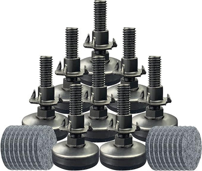 TWIG 8 Pack Adjustable Leveling Feet Furniture Levelers Table Feet Heavy Duty Leg Levelers for Cabinets Sofa Tables Chairs(Support 1320LBs, T-Nut Kit 3/8-16 Thread, Large Base,Black)