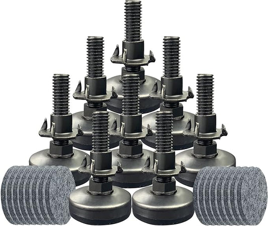 TWIG 8 Pack Adjustable Leveling Feet Furniture Levelers Table Feet Heavy Duty Leg Levelers for Cabinets Sofa Tables Chairs(Support 1320LBs, T-Nut Kit 3/8-16 Thread, Large Base,Black)