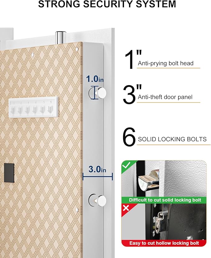 TIGERKING 7.2 Cu Ft Large Home Security Safe – Solid Steel Jewelry Cabinet with Digital Touchscreen Lock, Adjustable Shelves, Easy to Use, Anti-Theft Protection, for Families & Valuables (White)