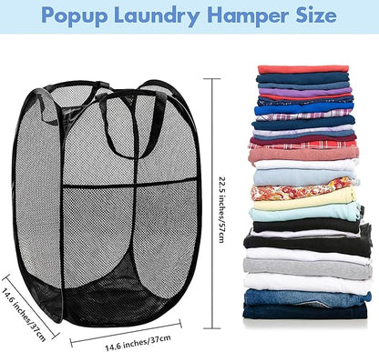 DUCOO Pop Up Hamper, 1 PCS Mesh Pop Up Laundry Hamper, Foldable Mesh Laundry Basket with Space-Saving Design for Home, Dorm, Travel & Storage - Black