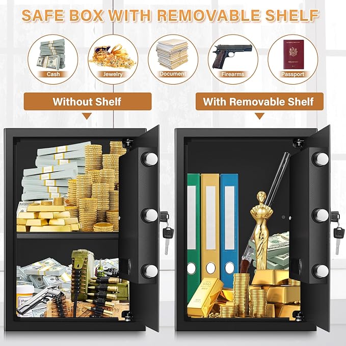 [19.7" Tall] Large Fireproof Home Safe Box, Anti-theft Safes with Dual Alarm System, Programmable Keypad and Spare Keys, Digital Fire Proof Safe for Home Money Firearm Documents Medicines