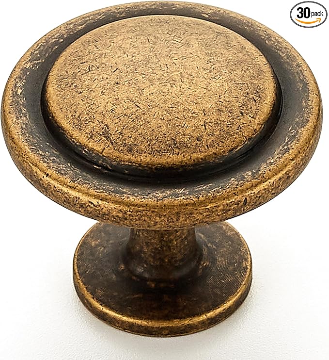 Ravinte 30 Pack 1-1/4 Inch Kitchen Cabinet Knobs Antique Brass Zinc Pulls Door Handles for Dresser Drawers