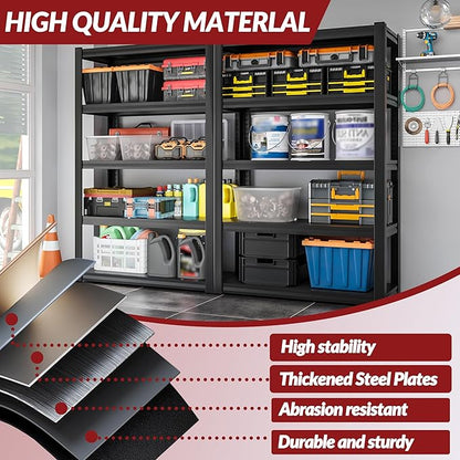 Shelving Units and Storage, 3000LBS Garage Storage Shelves, 5 Tier Shelving Unit, Steel Industrial Shelving, Adjustable Standing Shelf for Garage, Home, Warehouse 71" H x 36" W x 16" D, Black