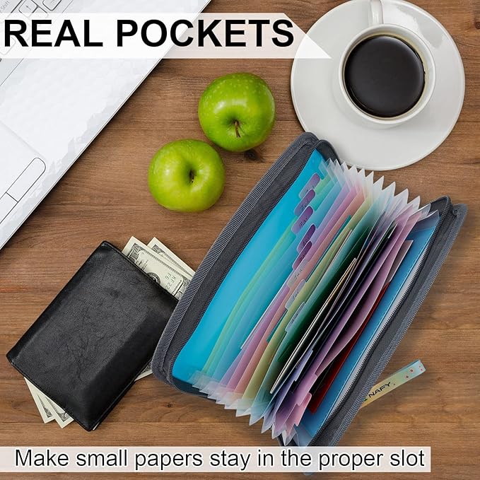 NAFY Small Accordion File Organizer, A5 Check Size 13 Pockets Coupon Receipt Holder Organizer with Zipper, 11X7 Inches Accordion Expanding Folder Wallet for Coupon, Receipt, Bills, Cash(Blue)