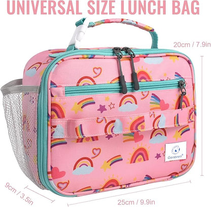 Genteen Lunch Box Kids, Prints Insulated Lunch Bag Kids Boys Girls,Soft Bag Mini Cooler Back to School Thermal Meal Tote Kit Lunch Box for School,Work,Outdoor (Rainbow)