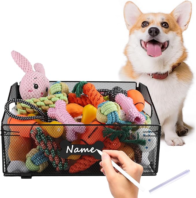 Geyecete dog toy storage Iron art dog toy organizer folding dog toy basket trapezoid Large Dog Stuff Organizer with Handle-Toy box Can be Personalized