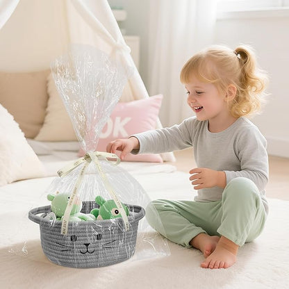 9.8" x 4" Small Cat Toy Basket - Gift Baskets Empty for Baby Shower Baby Baskets for Nursery Cute Woven Rope Storage Basket for Home Decor, Cat Pet toy box, Grey Easter basket
