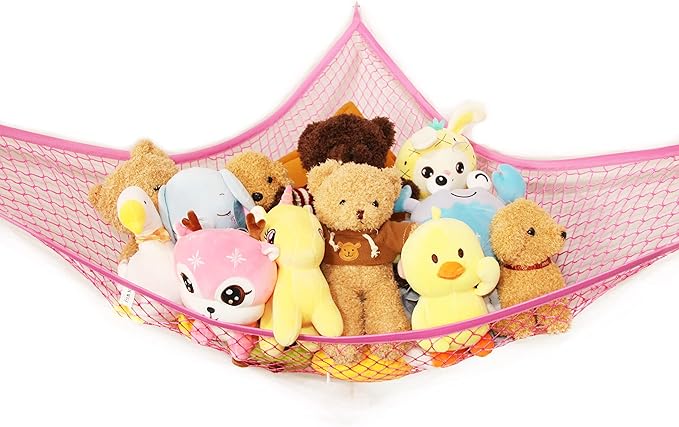 Stuffed Animal Net Toy Hammock, Teddy Bear Hammock, Jumbo Stuffed Animal Storage Net! XWG Pink