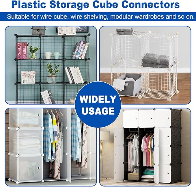 Hordion 32pcs Cube Connectors, Wire Grid Cube Organizer Connector Plastic Storage Cube Connectors for Modular Closet Storage Organizer and Wire Shelf, Black